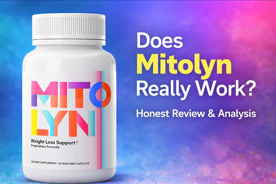 Mitolyn weight loss supplement bottle with headline “Does Mitolyn Really Work?” used in an honest review and analysis article.